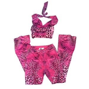 ANIMAL PINK HALTER NECK CROP-TOP AND FLARED PANTS SET